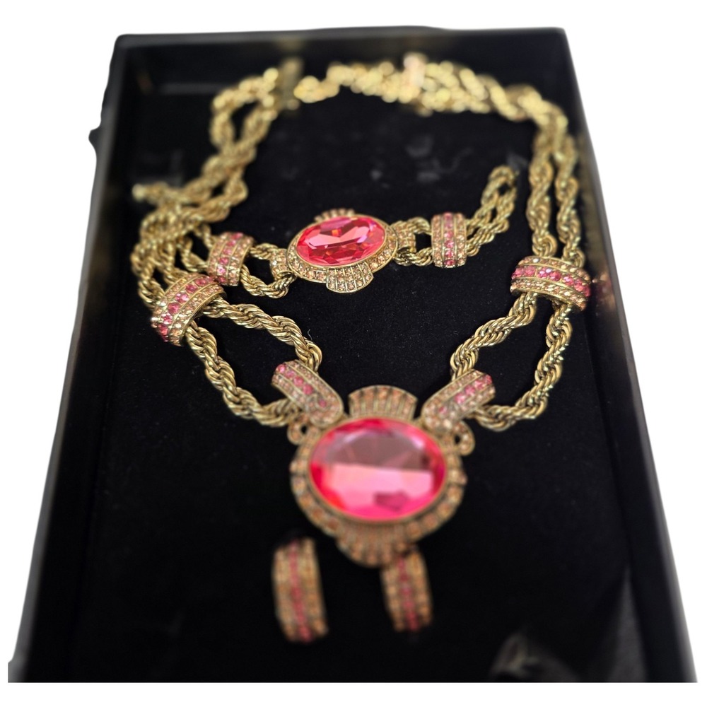 Heidi Daus Chain Of Events Pink Crystal Set Necklace Bracelet CLIP-ON Earrings - Picture 3 of 10